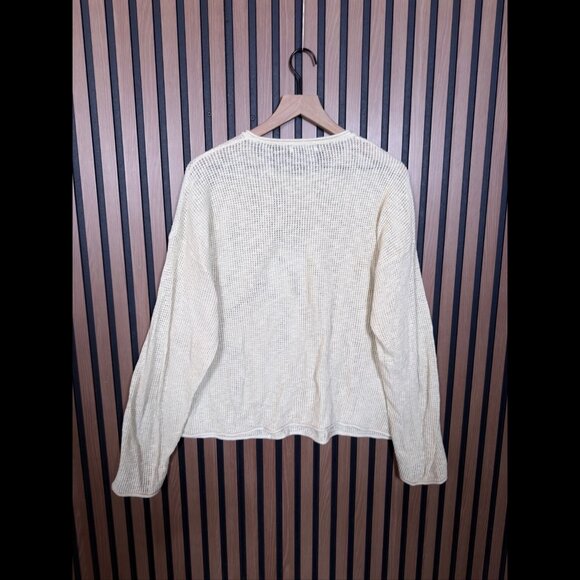 Zara Sweater Large Womens Ivory Crotchet Knit Linen Cotton Pullover Casual - Picture 2 of 7